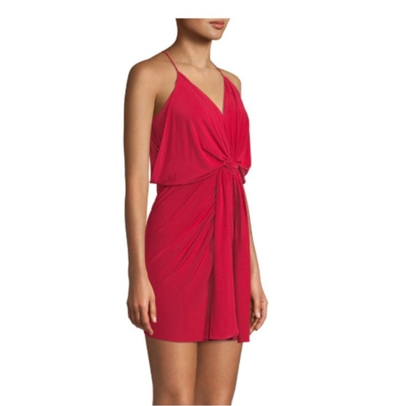 NWT Misa Los Angeles Domino Bodycon Mini Dress Red V-Neck Racerback Draping Sz S - Picture 2 of 8